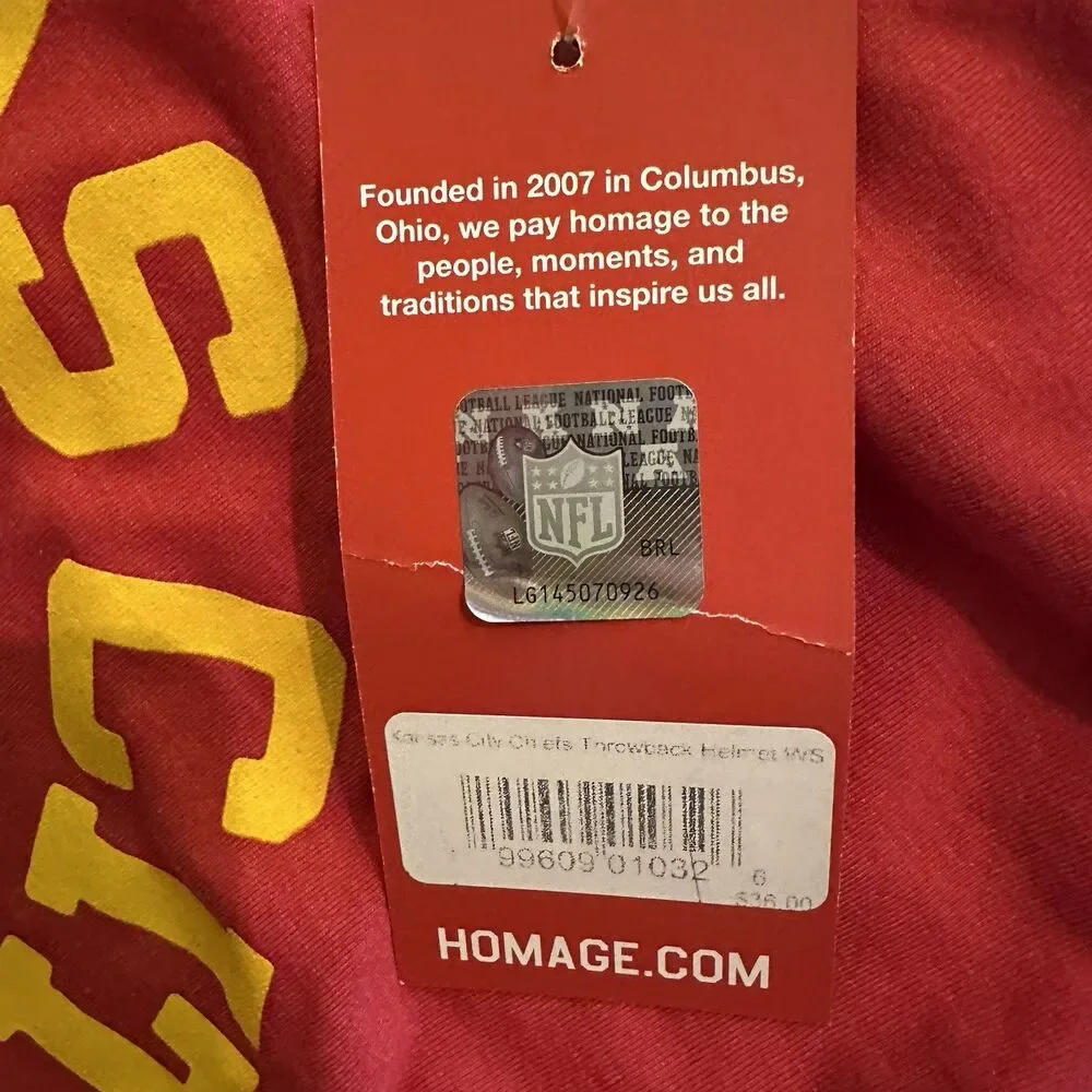 Homage Kansas City Chiefs Red Throwback Helmet Short Sleeve Shirt Mens Large NWT - Picture 4 of 16